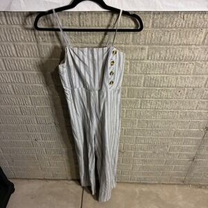 Japna Striped Button Detail Wide Leg Jumpsuit Women's Medium Linen‎ Blend
